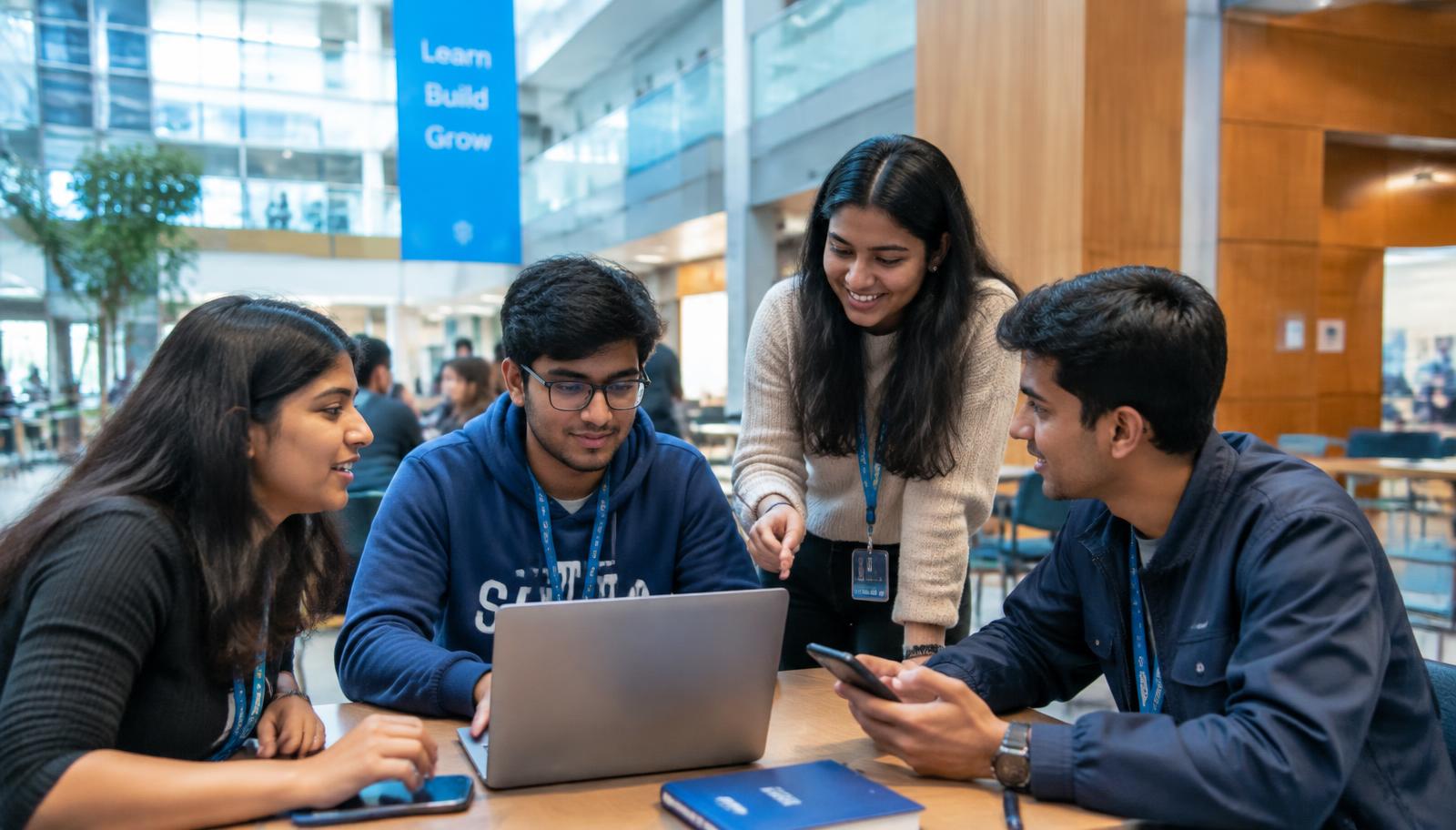 Students collaborating on campus