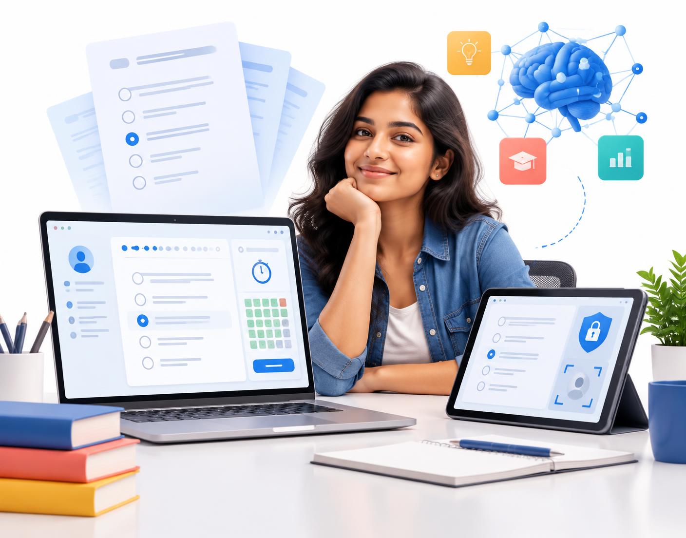 Student using the FC Examination digital assessment platform